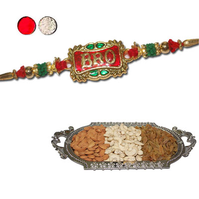 "Rakhi - FR- 8220 A (Single Rakhi) , Dryfruit Thali - code RD200 - Click here to View more details about this Product